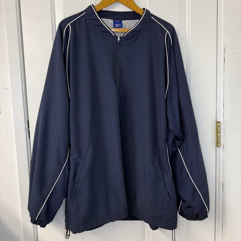 Mizuno‎ Performance 1/4 Zip Pullover Men's XXL Long Sleeve Navy White Piping